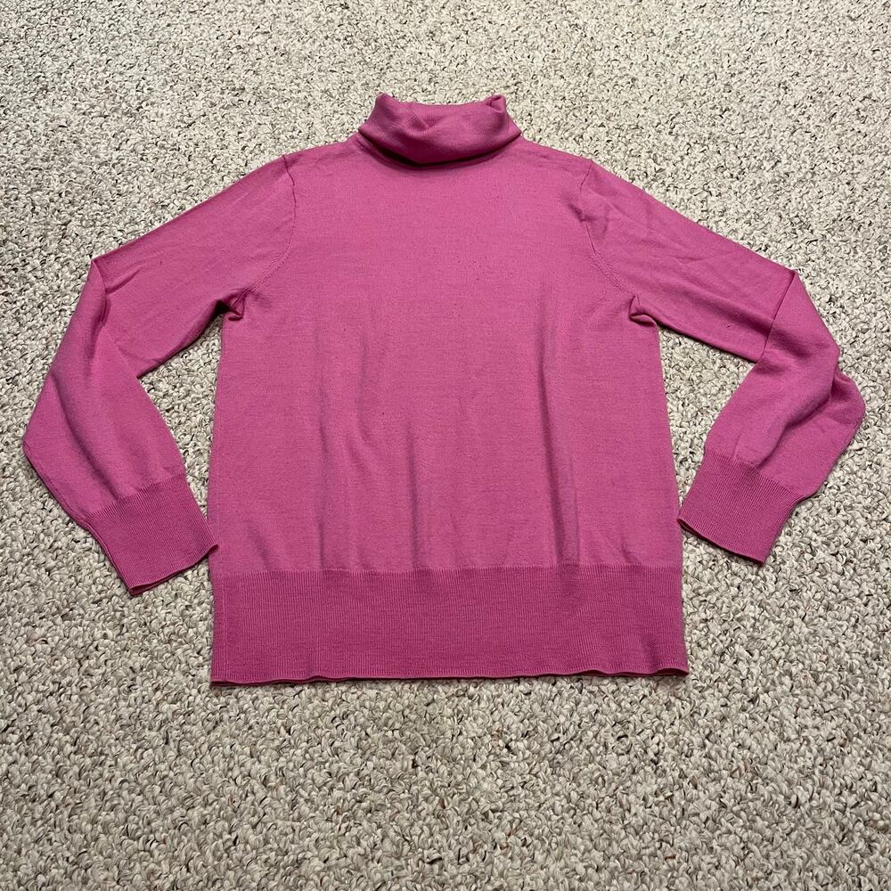 J Crew Merino Wool Turtleneck Sweater L Preppy Classic Pink Quiet Luxury Barbie
